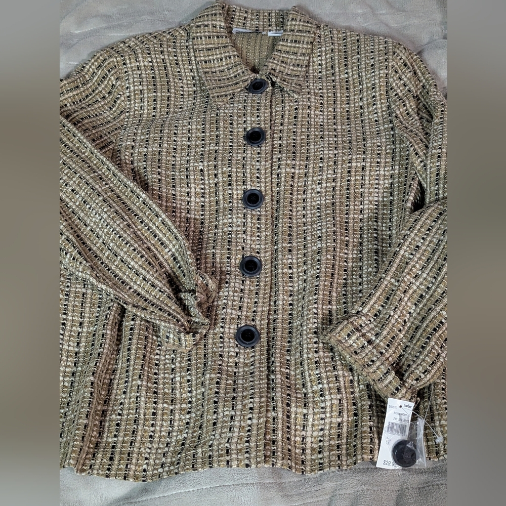 Apparenza Woven Button-Up Blazer in Brown and Tan